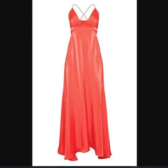 PrettyLittleThing Red Extreme Slit Strappy Back Maxi Dress - Picture 5 of 5